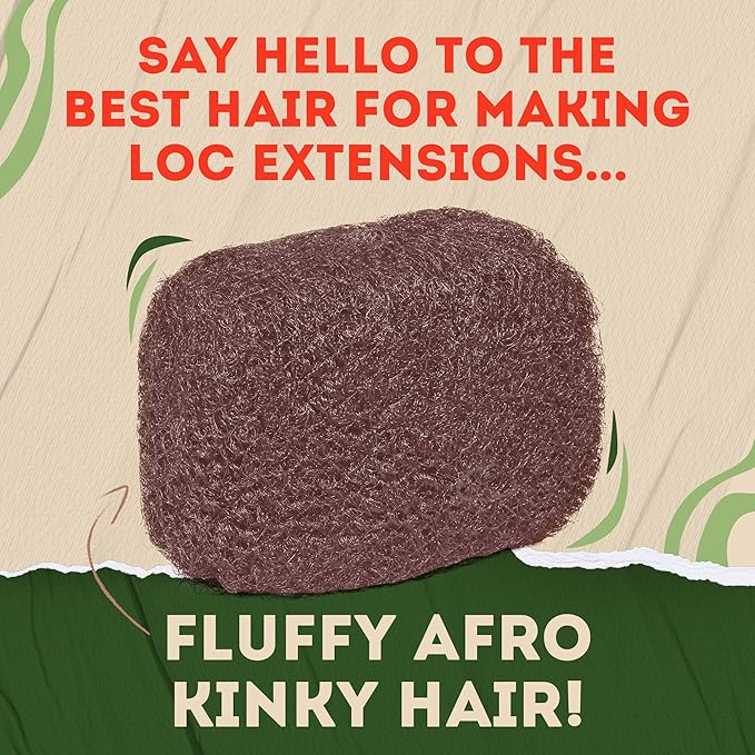 Locsanity Afro Kinky 100% Bulk Natural Human Hair - Braiding Hair for Dreadlocks, Loc Repair, Dreadlock Extensions, Twists, Braids - 16 Inches Long, 1 Oz