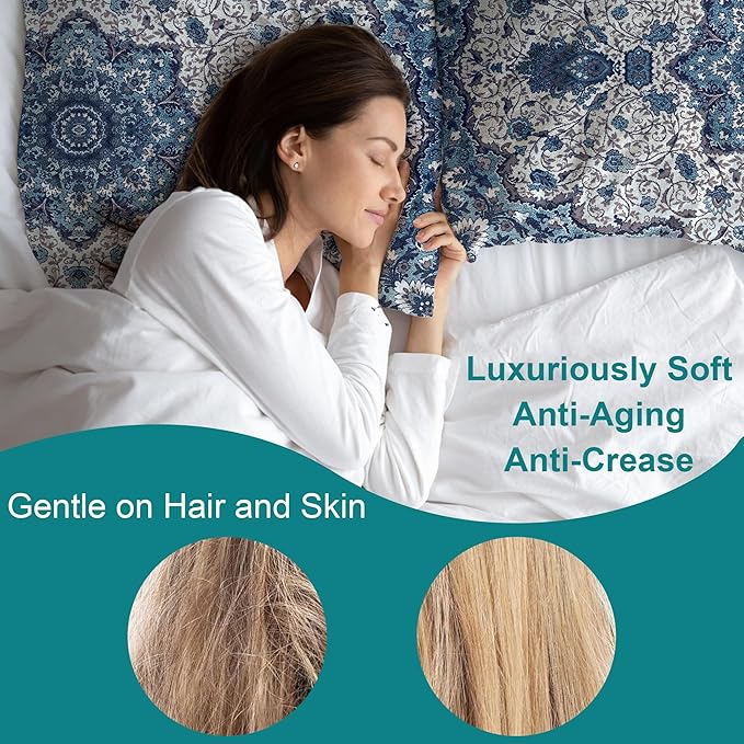 Satin Pillowcase Boho Blue Ethnic Carpet Similar to Silk Pillow Cases for Hair and Skin, 1 Pack Soft Smooth Breathable Cool Pillow Cases, with Hidden Zipper, Standard Size 20" x 26"