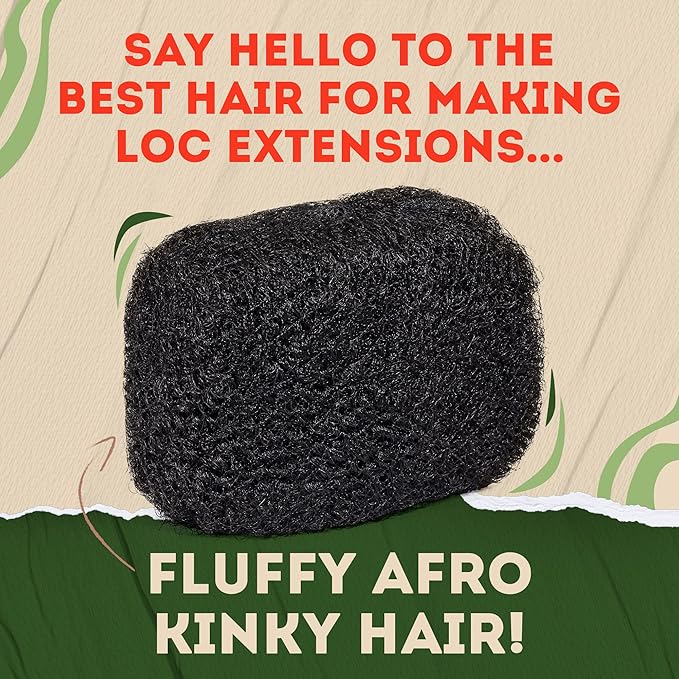 Locsanity Afro Kinky 100% Bulk Natural Human Hair - Braiding Hair for Dreadlocks, Loc Repair, Dreadlock Extensions, Twists, Braids - 8 Inches Long, 1 Oz - Natural Undyed