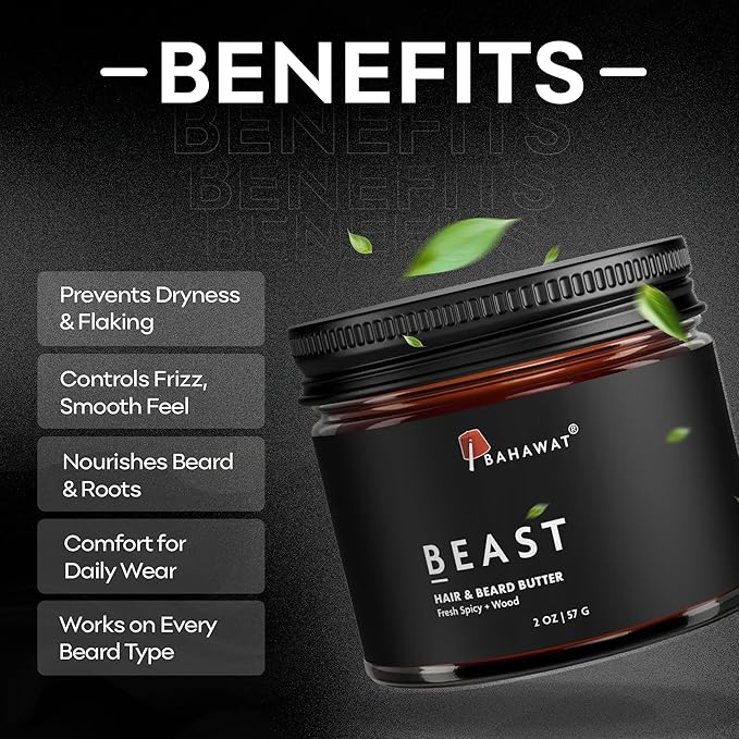 BAHAWAT Hair & Beard Butter for Men Leave-in Conditioner - Fresh Spicy & Wood scent - Strengthen & Soften– Made in USA -Organic Natural Ingredients | The Best Beard Butter - 2 oz.
