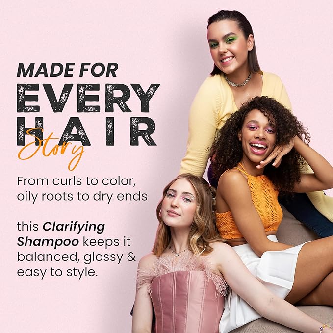 Herbishh Clarifying Deep Cleansing Shampoo for Oily Hair & Build Up (16.91 fl oz), Oil Control Cleanser for Women & Men, Color Safe Formula for Curly & Color Treated Hair