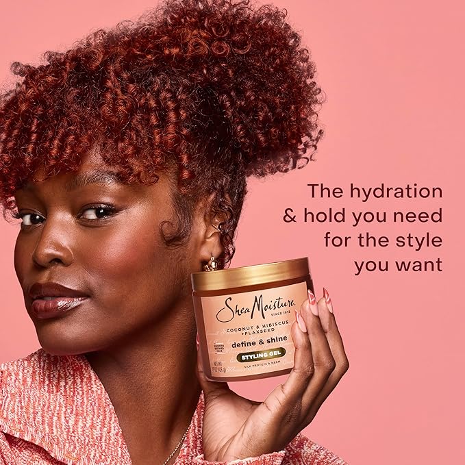 SheaMoisture Define & Shine Styling Gel + Flaxseed Coconut&Hibiscus Hydrates,Holds Your Style All Day Infused With Glycerin,Coconut Oil an Invigorating Sweet Scent ParabenFree Frizz Control Gel 15OZ