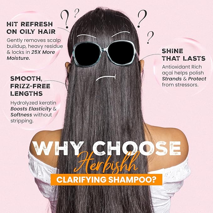 Herbishh Clarifying Deep Cleansing Shampoo for Oily Hair & Build Up (16.91 fl oz), Oil Control Cleanser for Women & Men, Color Safe Formula for Curly & Color Treated Hair