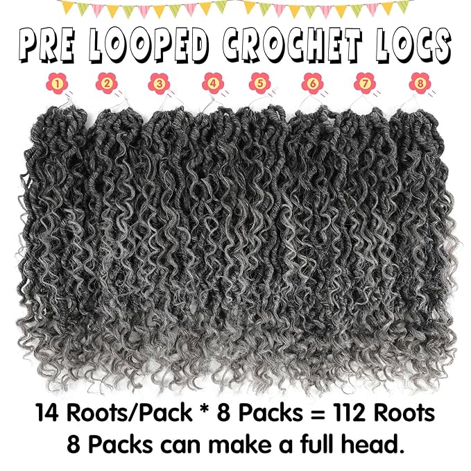 Fulcrum Goddess Locs Crochet Hair 16 Inch, 8 Packs New Faux Locs Crochet Hair for Black Women, Crochet locs with Curly Ends (16Inch (Pack of 8), Tgray#)