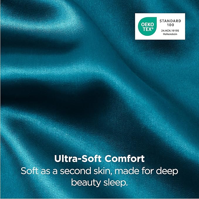 Bedsure King Size Satin Pillowcase Set of 2 - Teal Silky Pillow Cases for Hair and Skin with Envelope Closure, Similar to Silk Pillow Cases, Gifts for Women Men, 20x36 Inches, 2pcs