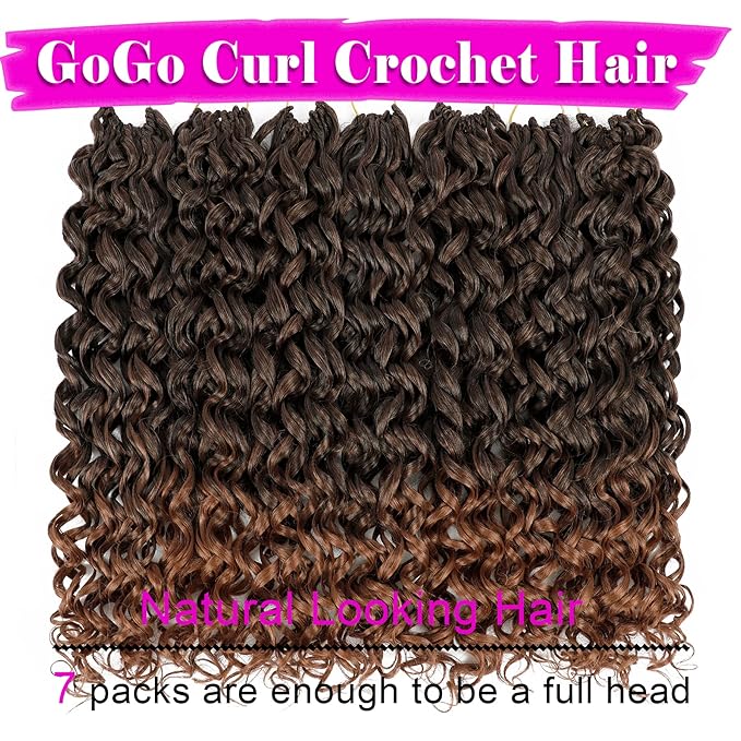 7 Packs GoGo Curl Crochet Hair 18 Inch Short Curly Crochet Hair for Women Deep Wave Beach Curl Crochet Braids Synthetic Braiding Hair Extensions(18 Inch, #T30)