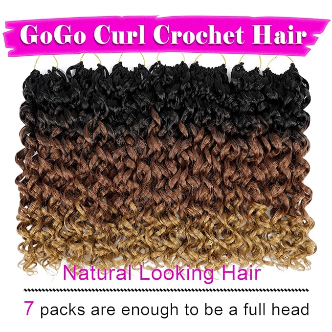 7 Packs GoGo Curl Crochet Hair 14 Inch Short Curly Crochet Hair for Women Beach Curl Water Wave Deep Twist Crochet Braids Synthetic Braiding Hair Extensions (14 Inch, T1B/30/27)