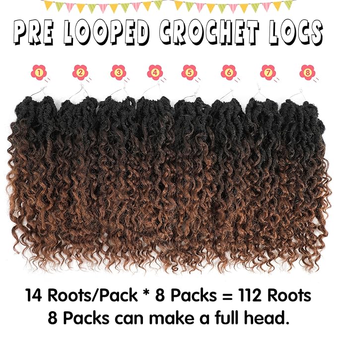 Fulcrum Goddess Locs Crochet Hair 12 Inch, 8 Packs New Faux Locs Crochet Hair for Black Women, Crochet locs with Curly Ends (12Inch (Pack of 8), 1B/4/30#)