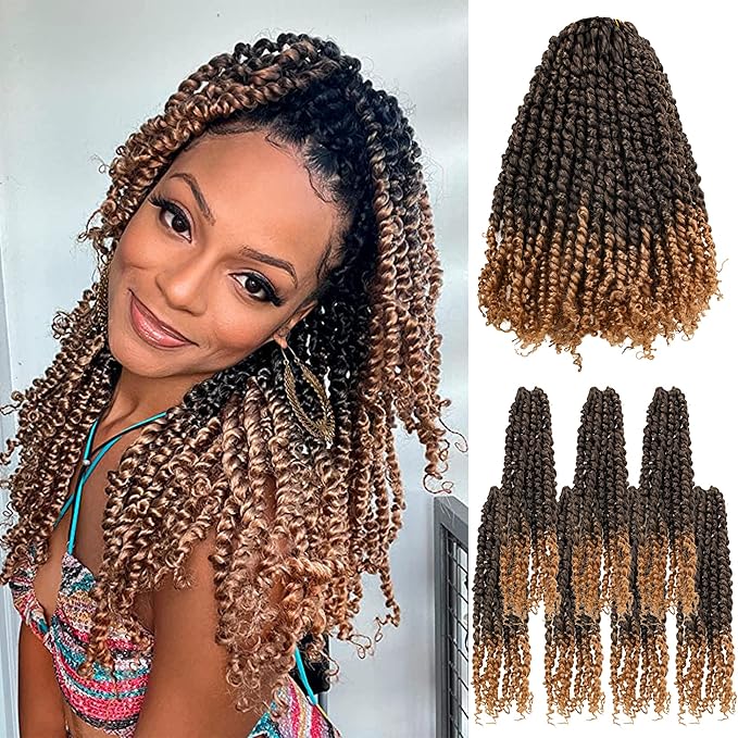 Pre-twisted Passion Twist Crochet Hair for Black Women 14 Inch 7 Packs Passion Twist Hair,Pre-looped Crochet Hair,Synthetic Spring Kinky Twist Braiding Hair Extensions (14"-7P,T27)