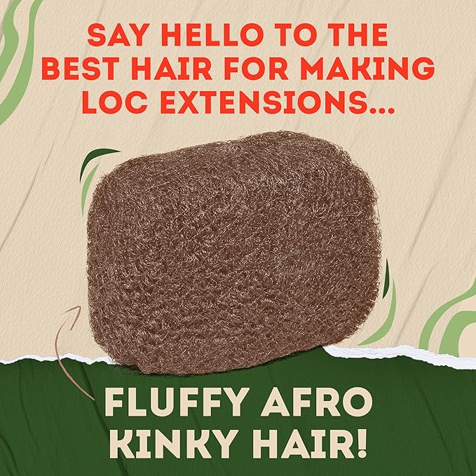 Locsanity Afro Kinky 100% Bulk Natural Human Hair - Braiding Hair for Dreadlocks, Loc Repair, Dreadlock Extensions, Twists, Braids - 8 Inches Long, 1 Oz
