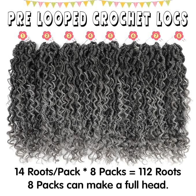Fulcrum Goddess Locs Crochet Hair 14 Inch, 8 Packs New Faux Locs Crochet Hair for Black Women, Crochet locs with Curly Ends (14Inch (Pack of 8), Tgray#)