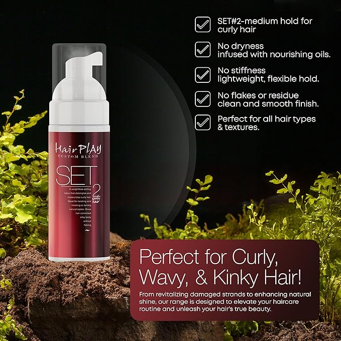 HairPlay Set #2 Hair Foam Mousse - Medium Hold Styling Foam for Frizz Control - Hair Mousse for Curls - Curl Defining Moistiurizing Mousse for Wavy Hair - 2 Fl Oz