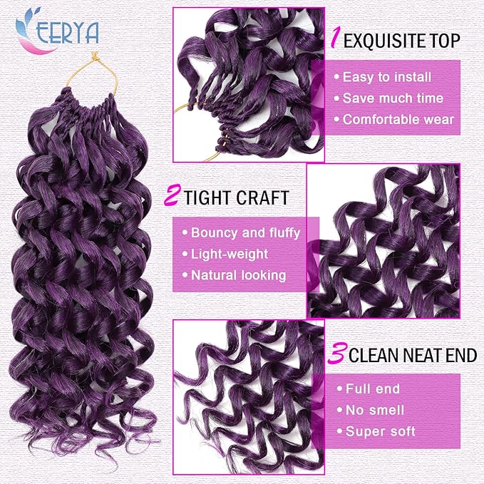 7 Packs GoGo Curl Crochet Hair 10 Inch Short Curly Crochet Hair for Women Deep Wave Beach Curl Crochet Braids Synthetic Braiding Hair Extensions(10 Inch, #M1B/Purple)