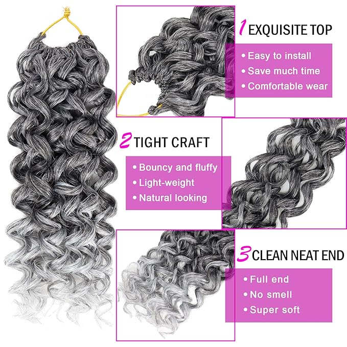 7 Packs GoGo Curl Crochet Hair 8 Inch Short Gray Curly Crochet Hair for Women Deep Wave Beach Curl Crochet Braids Synthetic Braiding Hair Extensions(8 Inch, Tgery)