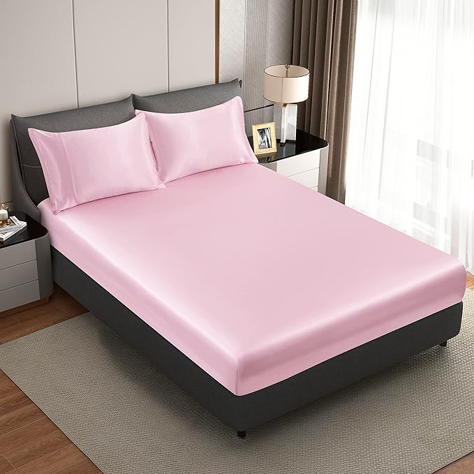 King Size Satin Pillowcase Set of 2 with Envelope Closure,Pink Silk Pillowcase for Hair and Skin (20x36)