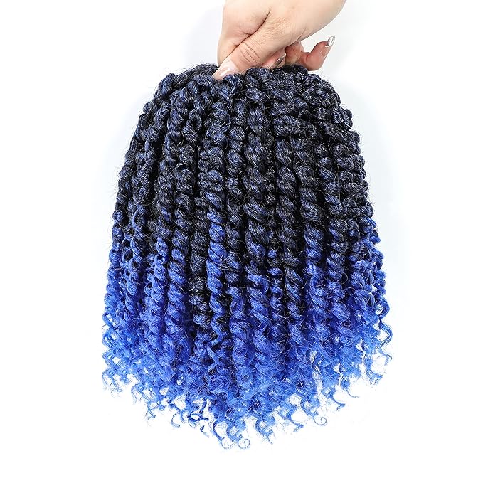 Passion Twist Crochet Hair 8Inch Passion Twist Hair 8 Packs Pre-Twisted Passion Twist Crochet Hair for Black Women Soft Passion Twist Curly Crochet Hair 8"(Pack of 8) Tblue
