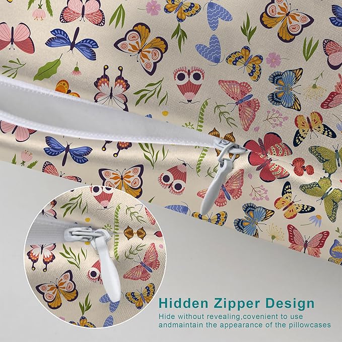 1 Pack Satin Pillowcase Vintage Butterfly Similar to Silk Pillow Cases, Soft Smooth Breathable Cool Pillow Cases for Hair and Skin, with Hidden Zipper, Queen Size Room Decor Essentials 20" x 30"