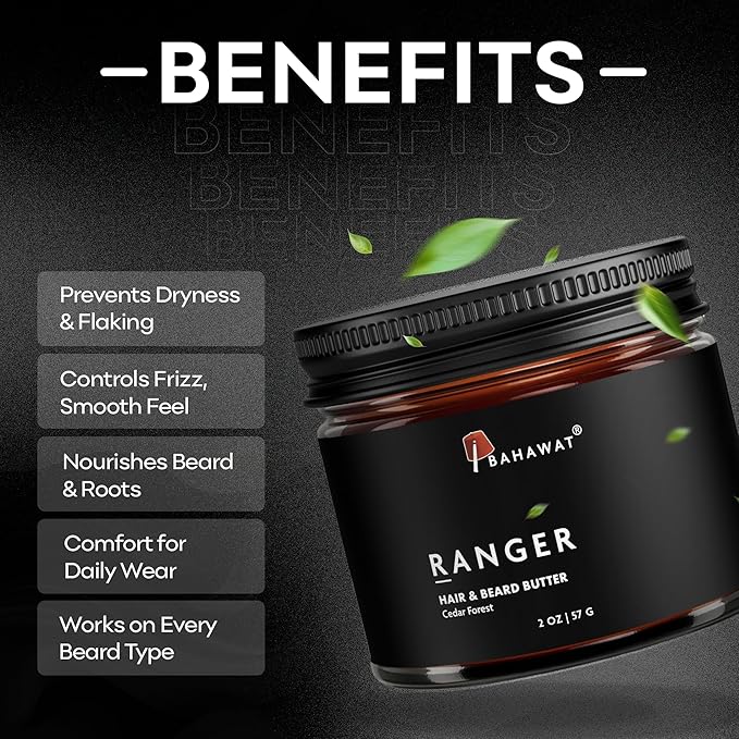 BAHAWAT Hair & Beard Butter for Men Leave-in Conditioner - Cedar Forest scent - Strengthen & Soften– Made in USA -Organic Natural Ingredients | The Best Beard Butter - 2 oz.
