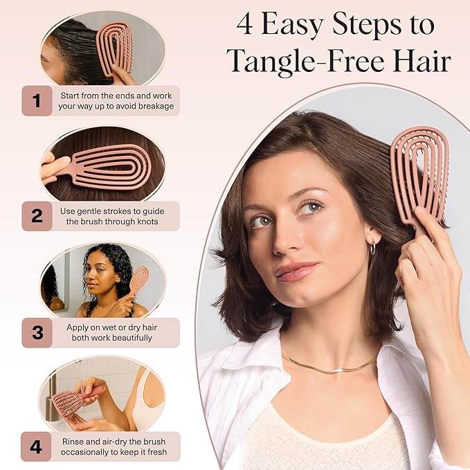 Kitsch Detangler Brush – Flexible Curly Hair Brush for Women, Men & Kids | Detangling Hairbrush with Bendable Frame and Ultra-Smooth Bristles for Wet or Dry Strands - Terracotta