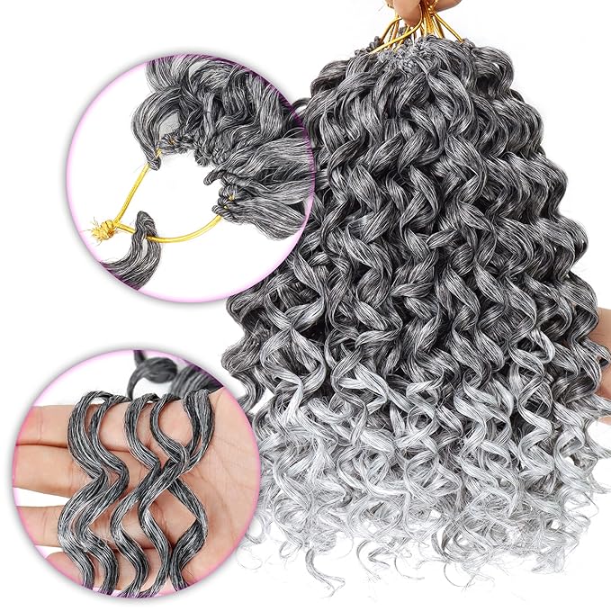7 Packs GoGo Curl Crochet Hair 12 Inch Short Curly Crochet Hair for Women Beach Curl Water Wave Deep Twist Crochet Braids Synthetic Braiding Hair Extensions (12 Inch, TGray)