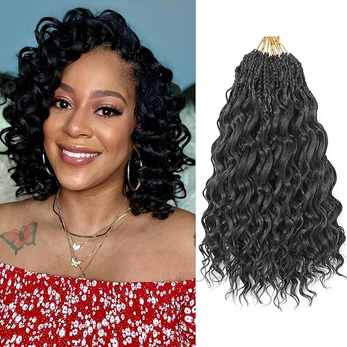 10 Inch Ocean Wave Crochet Hair Twist Braids 10 Inch 9 Packs Curly Crochet Hair for Black Women Short Deep Wave Braiding Hair Pre Looped Synthetic Hair Extensions (1B)
