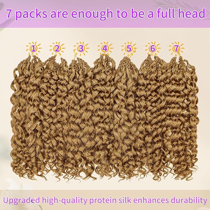 Gogo Curl Crochet Hair Protein Fiber Close to Human Hair 12 Inch 7 Packs Pre looped Water Wave Crochet Hair Deep Twist Synthetic Braiding Hair for Women (27#, 12Inch)