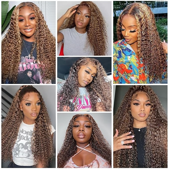 Highlight Ombre Lace Front Wig Human Hair 13x4 HD Honey Blonde 4/27 Deep Wave Lace Front Wigs Human Hair 250% Density Glueless Wigs Human Hair 22Inch