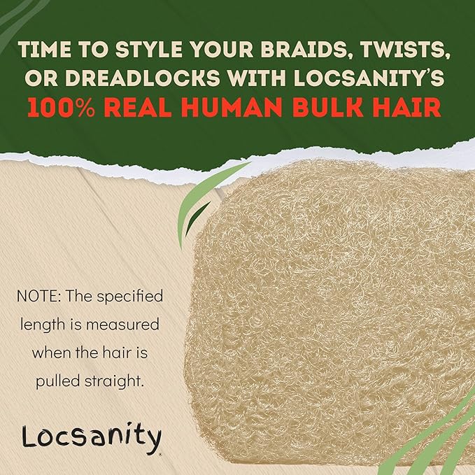 Locsanity Afro Kinky 100% Bulk Natural Human Hair - Braiding Hair for Dreadlocks, Loc Repair, Dreadlock Extensions, Twists, Braids - 8 Inches Long, 1 Oz