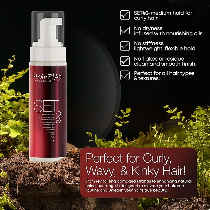 HairPlay Set #2 Hair Foam Mousse - Medium Hold Styling Foam for Frizz Control - Hair Mousse for Curls - Curl Defining Moisturizing Mousse for Wavy Hair - 8 Fl Oz