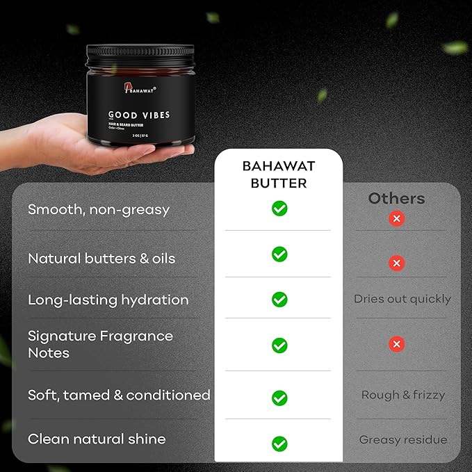 BAHAWAT Hair & Beard Butter for Men Leave-in Conditioner - Cedarwood & Citrus scent - Strengthen & Soften– Made in USA -Organic Natural Ingredients | The Best Beard Butter - 2 oz.