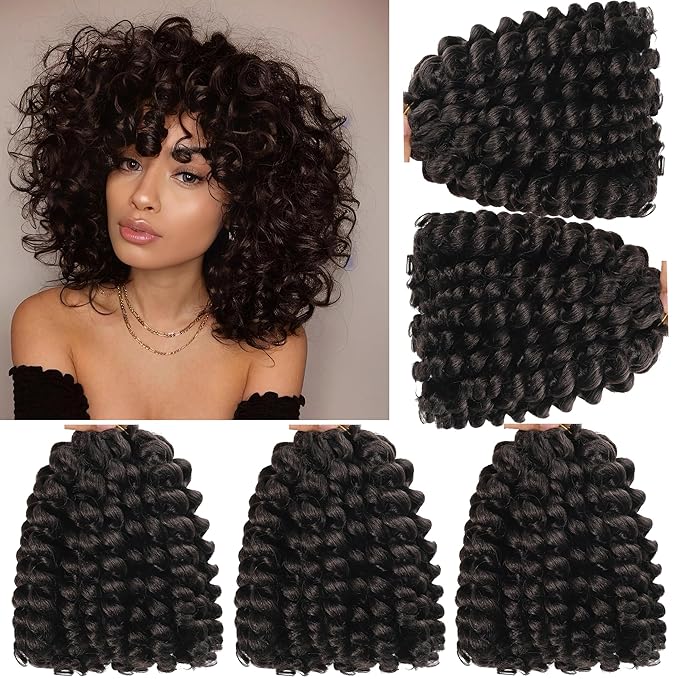 100 Strands 2X Ringlet Wand Curl Jamaican Bounce 8 inch Dark Brown Synthetic Crochet Hair Extensions Crochet Braiding Hair (8Inch (Pack of 5), 4#)