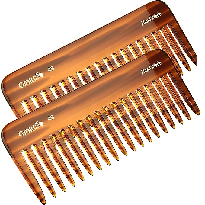 Giorgio G49 Large Hair Detangling Comb, Wide Teeth for Thick Curly Wavy Hair. Long Hairs Detangler Comb For Wet and Dry. Handmade of Quality Cellulose, Saw-Cut, Hand Polished, Tortoise Shell