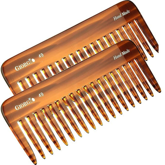 Giorgio G49 Large Hair Detangling Comb, Wide Teeth for Thick Curly Wavy Hair. Long Hairs Detangler Comb For Wet and Dry. Handmade of Quality Cellulose, Saw-Cut, Hand Polished, Tortoise Shell