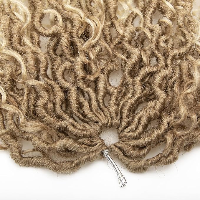 Goddess Locs Crochet Hair 12Inch Short Faux Locs Crochet Hair Pre looped Curly River locs Crochet Hair Hippie Locs Bohemian Locs Crochet Braids for Black Women (27/613, 12inch)