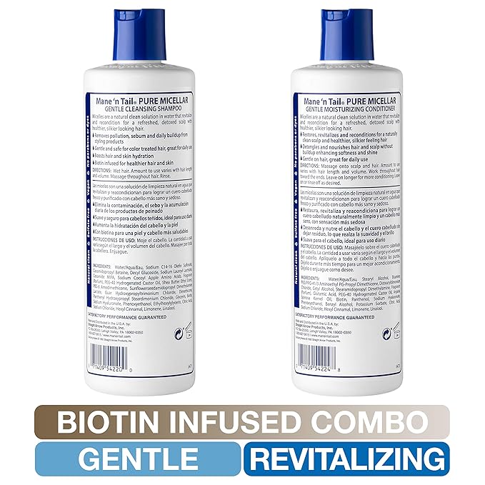 Mane 'n Tail Micellar Sulfate-Free Shampoo & Conditioner (11.2 oz Each) – Biotin-Infused, Vegan Formula to Detox, Nourish & Strengthen Hair