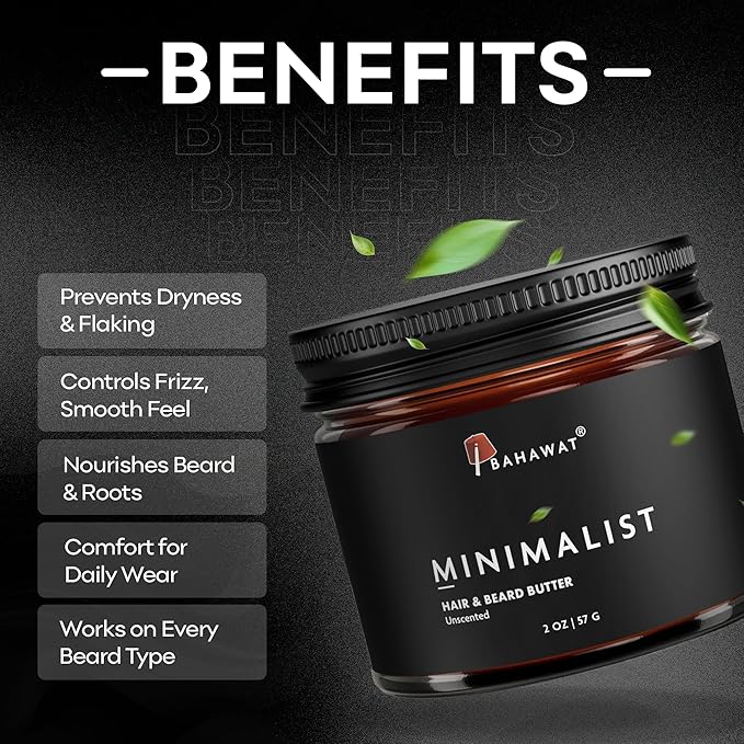 BAHAWAT Hair & Beard Butter for Men Leave-in Conditioner - Unscented - Strengthen & Soften – Made in USA - Natural Ingredients | The Best Beard Butter -2 oz