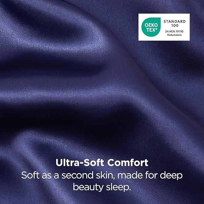 Bedsure King Size Satin Pillowcase Set of 2 - Navy Silky Pillow Cases for Hair and Skin with Envelope Closure, Similar to Silk Pillow Cases, Gifts for Women Men, 20x36 Inches, 2pcs