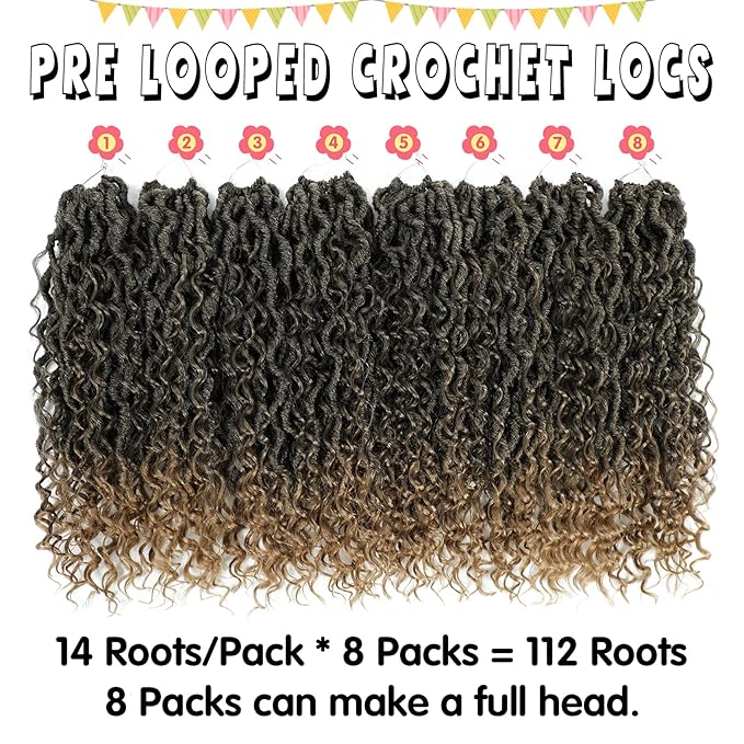 Fulcrum Goddess Locs Crochet Hair 14 Inch, 8 Packs New Faux Locs Crochet Hair for Black Women, Crochet locs with Curly Ends (14Inch (Pack of 8), T27#)