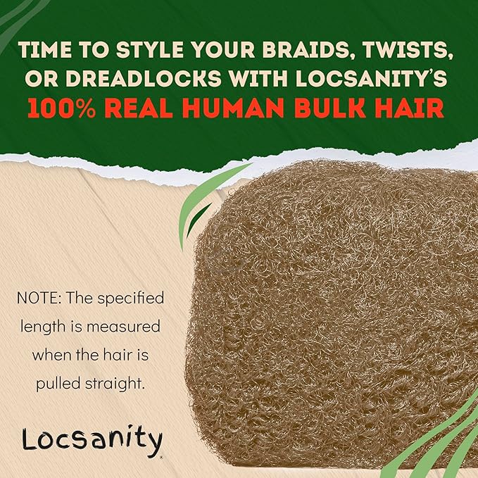 Locsanity Afro Kinky 100% Bulk Natural Human Hair - Braiding Hair for Dreadlocks, Loc Repair, Dreadlock Extensions, Twists, Braids - 8 Inches Long, 1 Oz