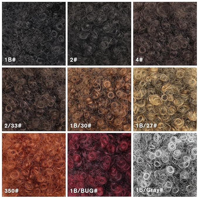 AISI QUEENS Synthetic Curly Puff Drawstring Ponytail Faux Buns Short Kinky Curly Hair Ponytail Hair Extension Updo Wrap Fiber Wig Large Size Black to Auburn Brown(1B/30#)
