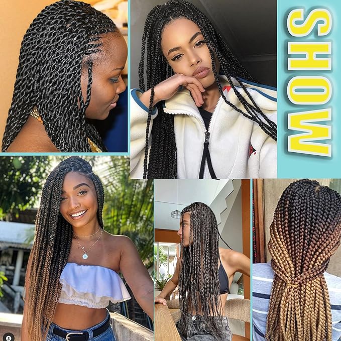 Ombre Braiding Hair 28 Inch Ombre Natural Black To Brown 6 Packs Long braid Hair Extensions Professional Synthetic Braid Hair Crochet Braids, Soft Yaki Texture.(28Inch,T1B/30#).