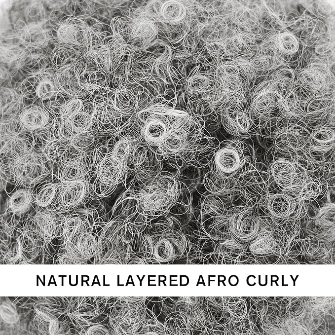 AISI QUEENS Afro Puff Drawstring Ponytail Extension for Black Women, Ombre Gray Faux Buns Short Kinky Curly Hair Ponytail Hair Extension Updo Wrap Fiber Wig(Tgray#)