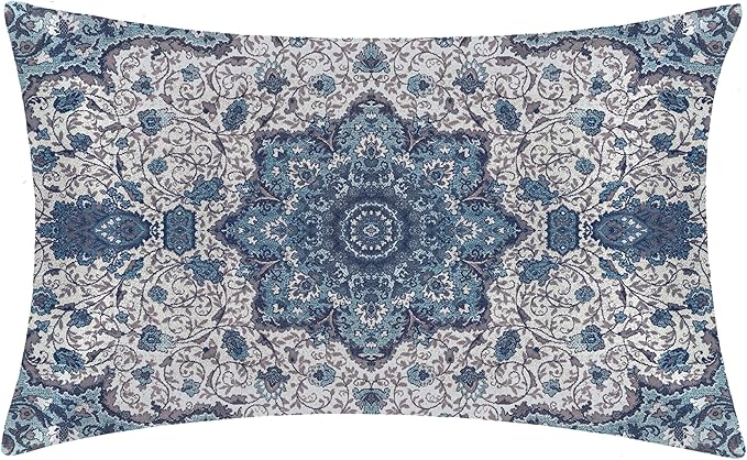 Satin Pillowcase Boho Blue Ethnic Carpet Similar to Silk Pillow Cases for Hair and Skin, 1 Pack Soft Smooth Breathable Cool Pillow Cases, with Hidden Zipper, Room Decor Essentials Queen Size 20" x 30"