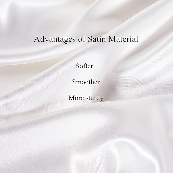 Satin Pillowcase for Hair and Skin, Vegan Silk Pillowcase Set-2 Ivory Satin Pillowcases Standard Size, 1 Eye Mask, 1 Scrunchie-Luxury Sleep Set, White Pillow Cases with Envelope Closure