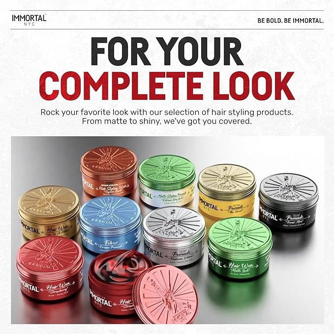 Immortal NYC Strawberry Hair Wax - 8 out of 9 Holding Ability, Max Shine - All Natural Water-Based Hair Wax for Men - No Residue, All Hair Types