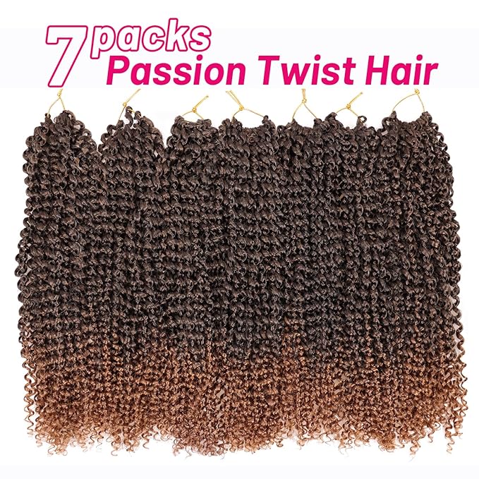 Dorsanee Ombre Brown Passion Twist Hair 16 Inch 7 Packs Water Wave Crochet Hair Long Bohemian Curly Braiding Hair for Butterfly Locs, Faux Locs, Boho Style Spring Twist Crochet Braids (T30#)