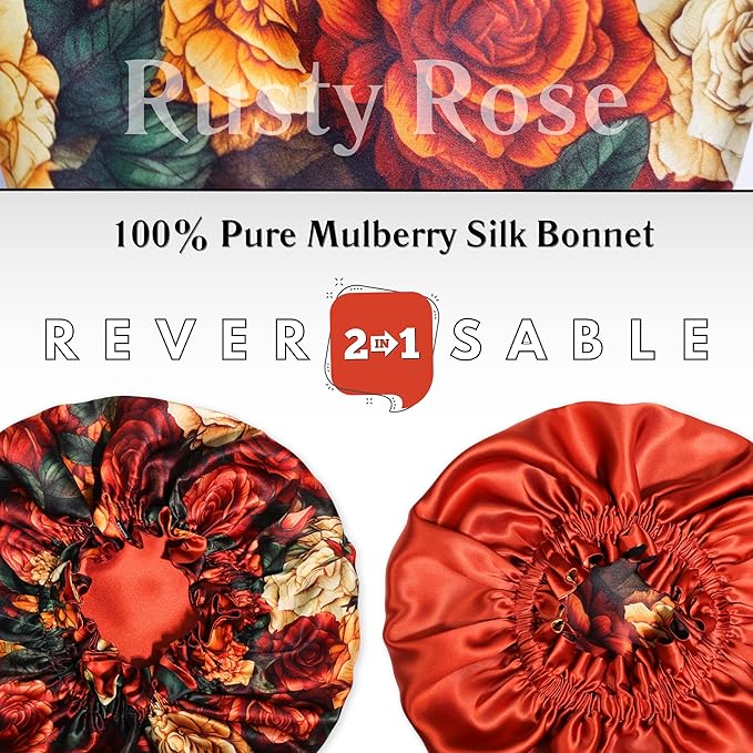 100% Mulberry Silk Bonnet for Women – Handmade in USA, 19 Momme Double-Layer Reversible Hair Wrap, Non-Slip Sleep Cap for Curly & Natural Hair, Luxury Hair Protection (Dusty Rose)
