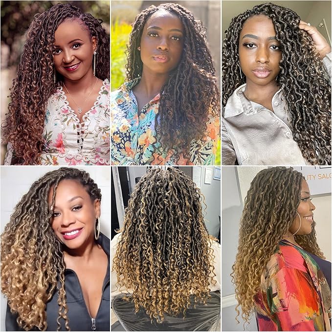 Goddess Locs Crochet Hair Short Curly Boho Faux Locs 12Inch River Hippie Bohemian Loc Crochet Braids for Black Women (1B/30, 12inch)