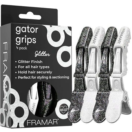 FRAMAR Glitter Hair Clip Set - Alligator Clips For Hair Styling, Hair Styling Clips Sectioning, Glitter Hair Clips For Women Styling, Salon Hair Clips – Firm Hold Without Slipping – 4 Pack