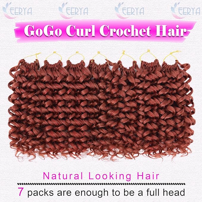 7 Packs Auburn GoGo Curl Crochet Hair 10 Inch Copper Red Short Curly Crochet Hair for Women Water Wave Beach Curl Deep Twist Crochet Braids Synthetic Braiding Hair Extensions (10 Inch, Reddish Brown)
